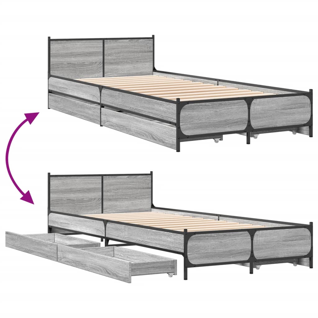 vidaXL Bettgestell mit Schubladen Grau Sonoma 90x200 cm Holzwerkstoff