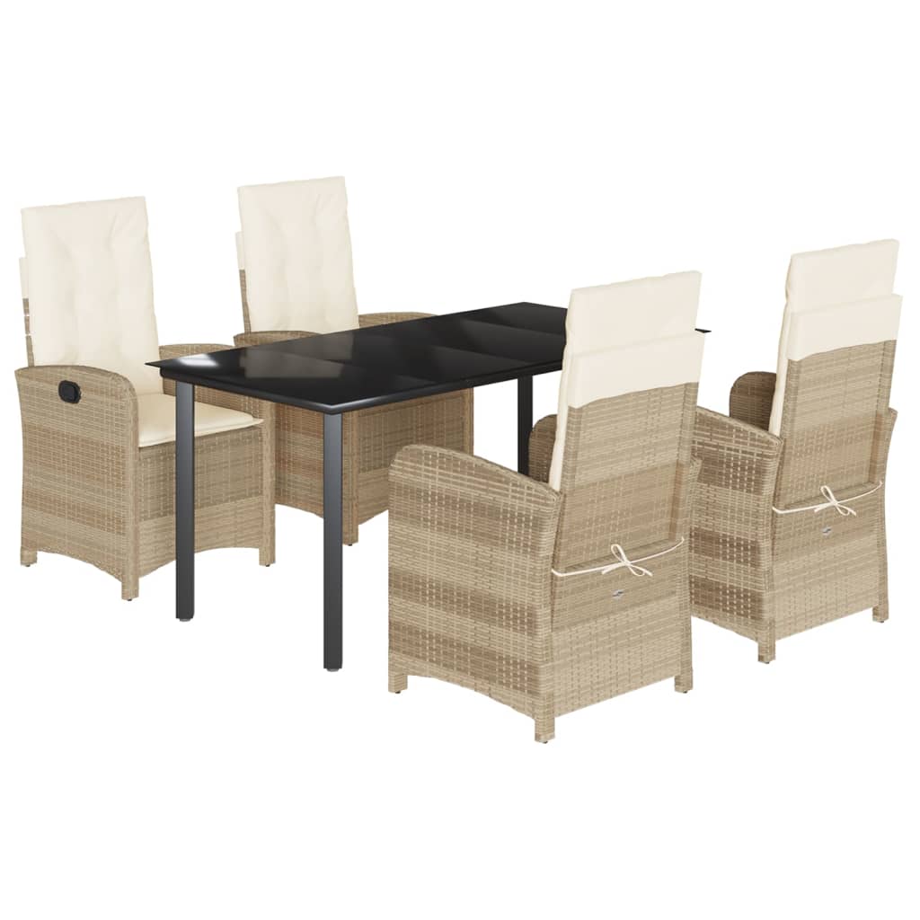 vidaXL 5-tlg. Garten-Essgruppe mit Kissen Beige Poly Rattan