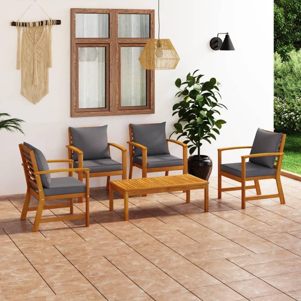 vidaXL 5-tlg. Garten-Lounge-Set mit Auflagen Massivholz Akazie