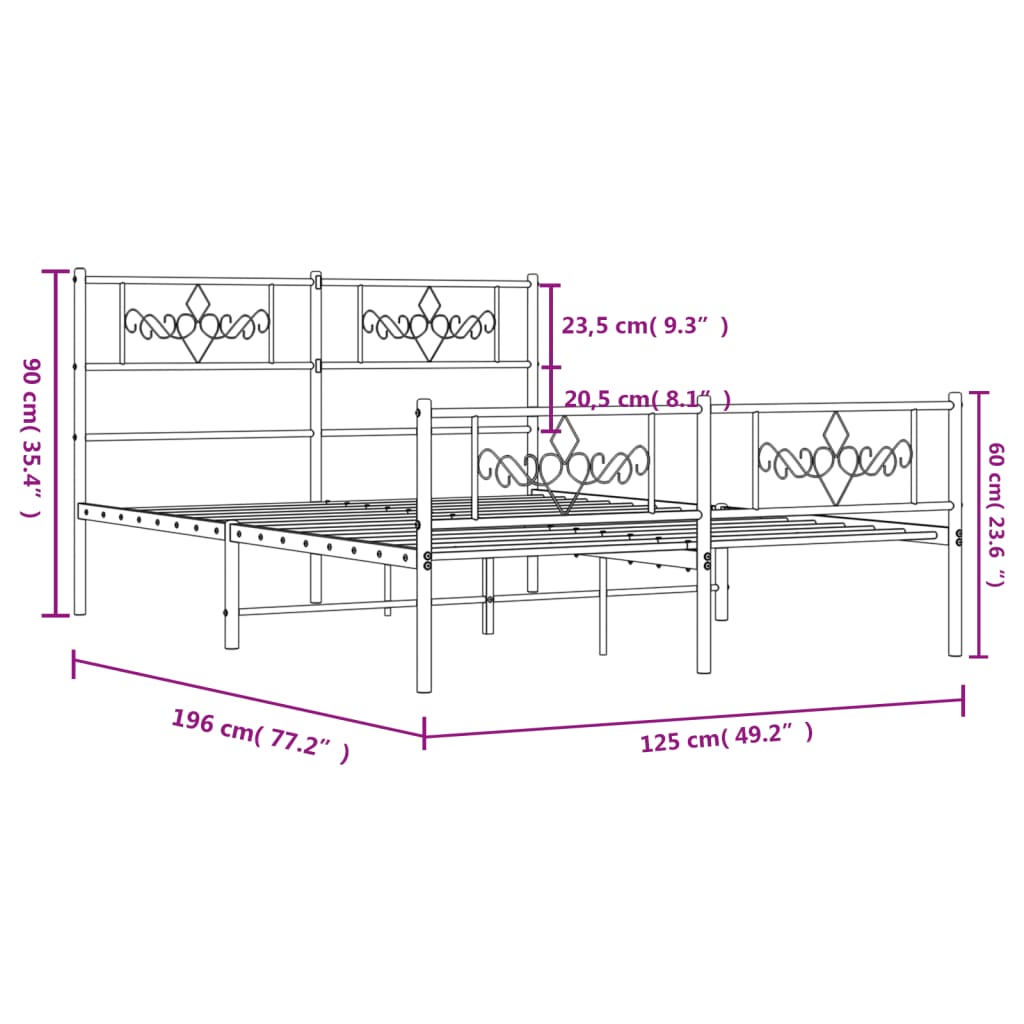 vidaXL Bettgestell mit Kopf- und Fußteil Metall Weiß 120x190 cm