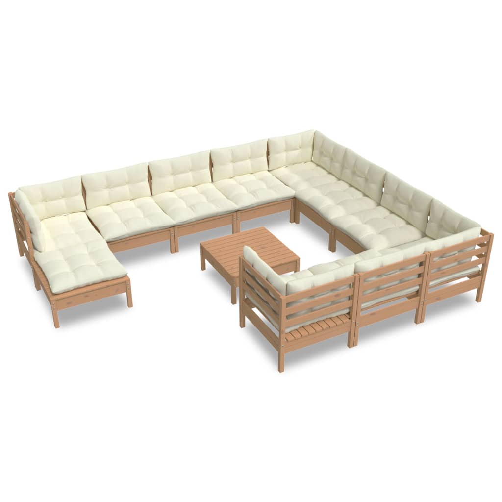 vidaXL 12-tlg. Garten-Lounge-Set mit Kissen Honigbraun Kiefernholz