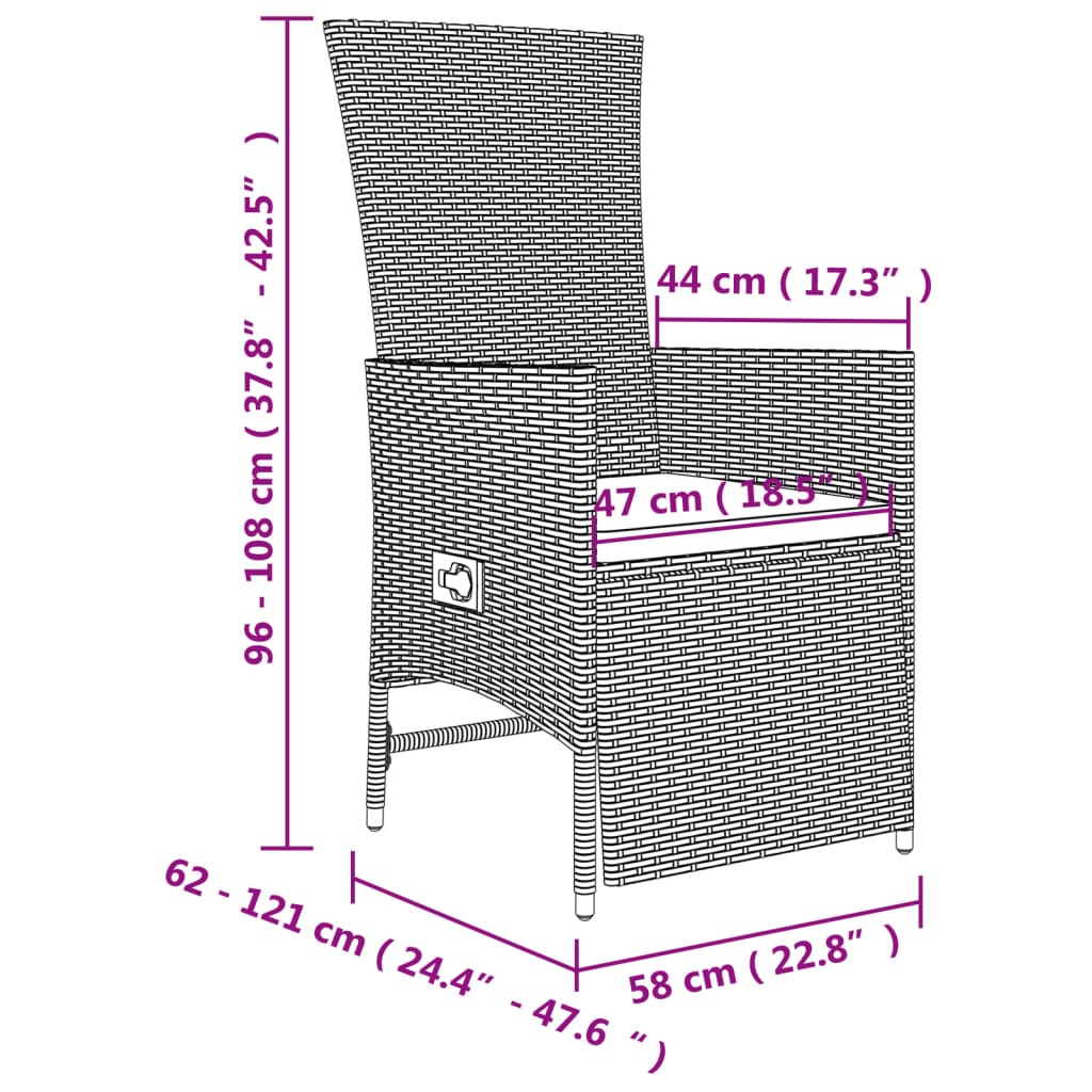 vidaXL 3-tlg. Garten-Essgruppe mit Kissen Beige Poly Rattan