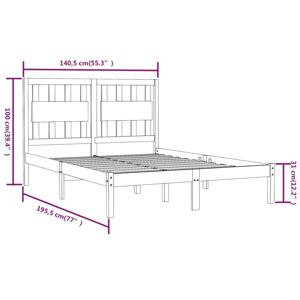 vidaXL Massivholzbett Kiefer 135x190 cm