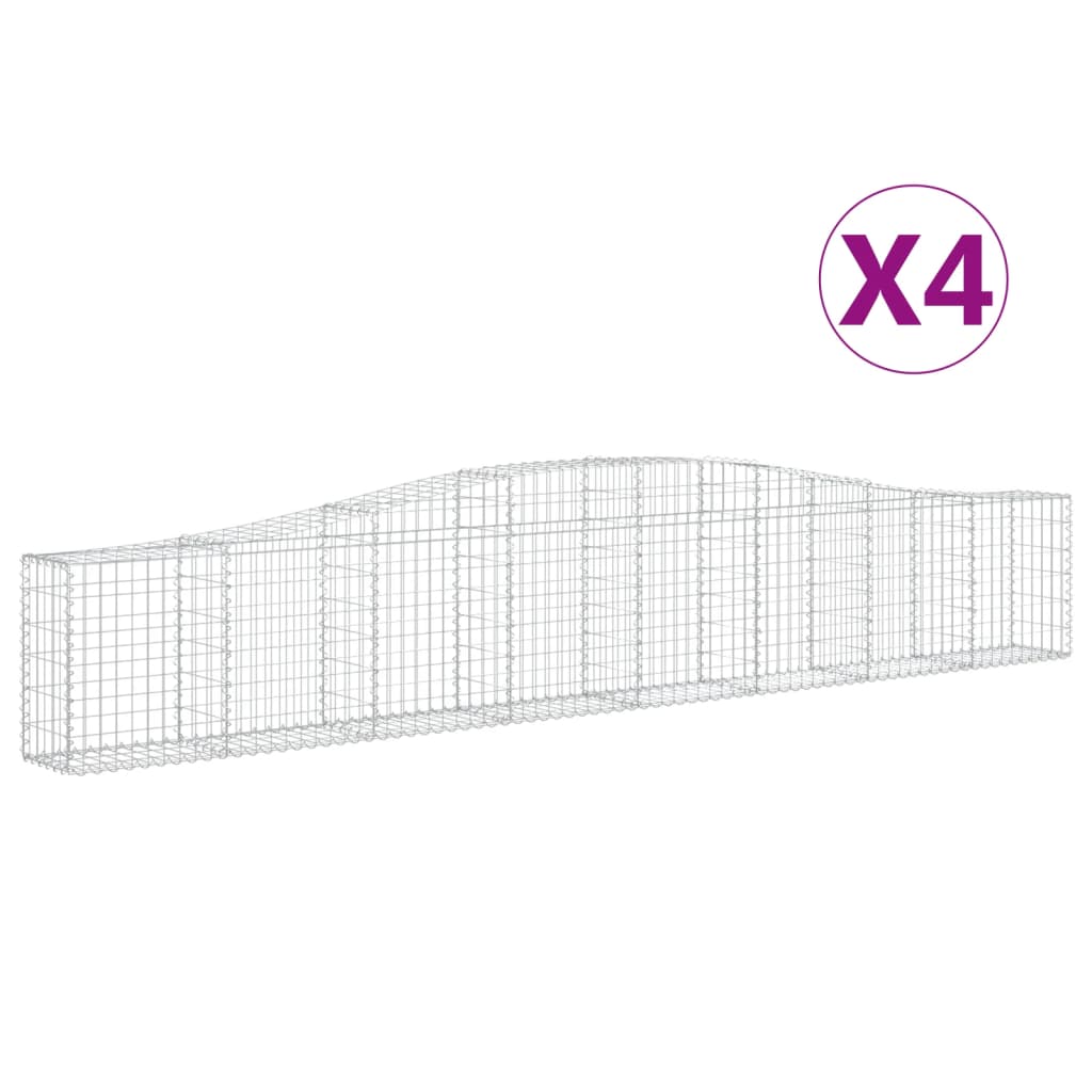 vidaXL Gabionen mit Hochbogen 4 Stk. 400x30x60/80 cm Verzinktes Eisen