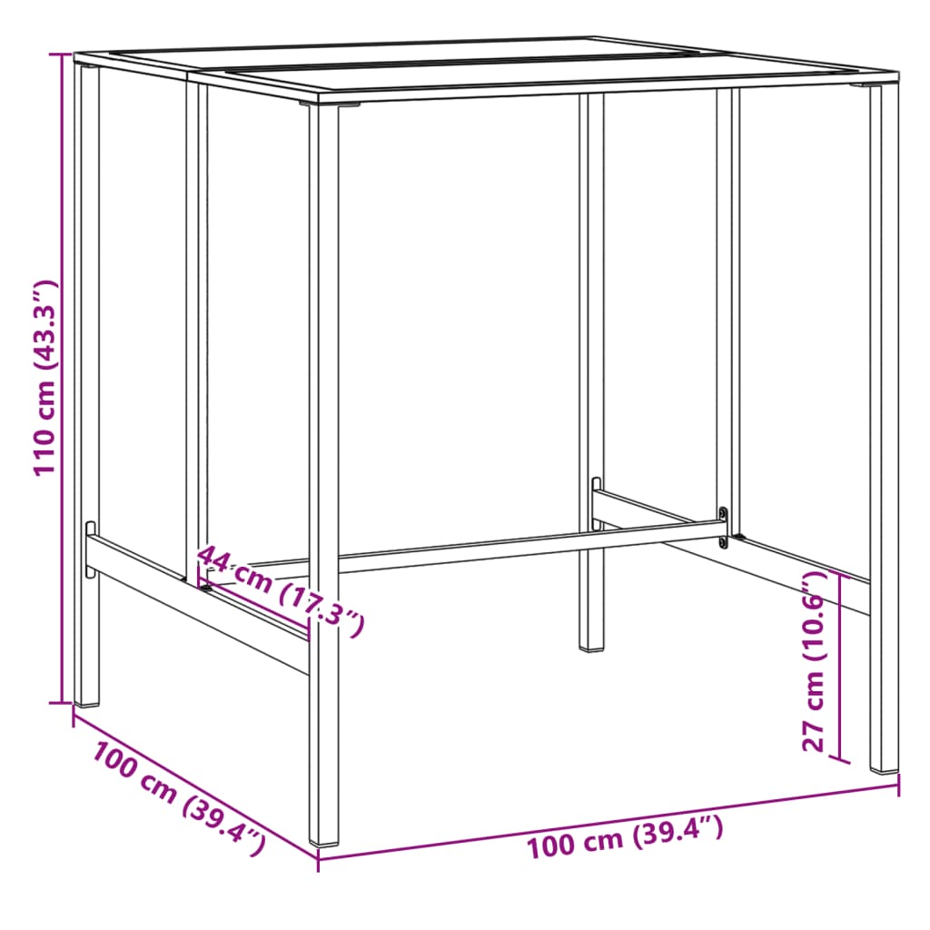 vidaXL Bartisch Schwarz 100x100x110 cm Pulverbeschichteter Stahl