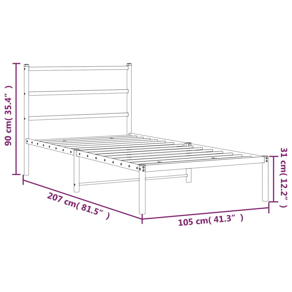 vidaXL Bettgestell mit Kopfteil Metall Weiß 100x200 cm