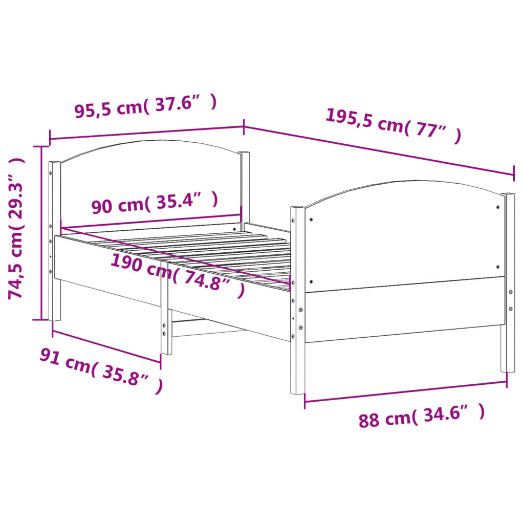 vidaXL Massivholzbett ohne Matratze 90x190 cm Kiefernholz