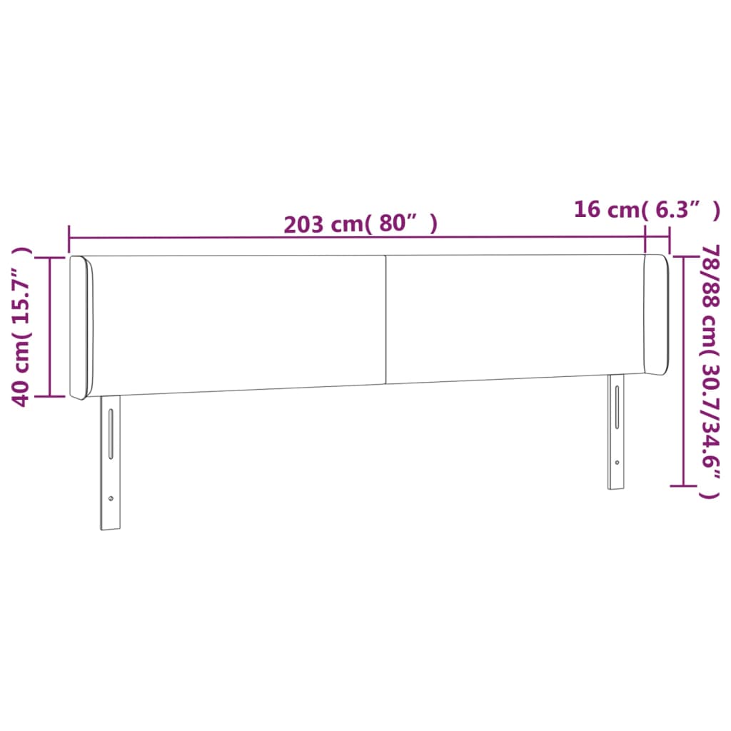 vidaXL LED Kopfteil Schwarz 203x16x78/88 cm Samt