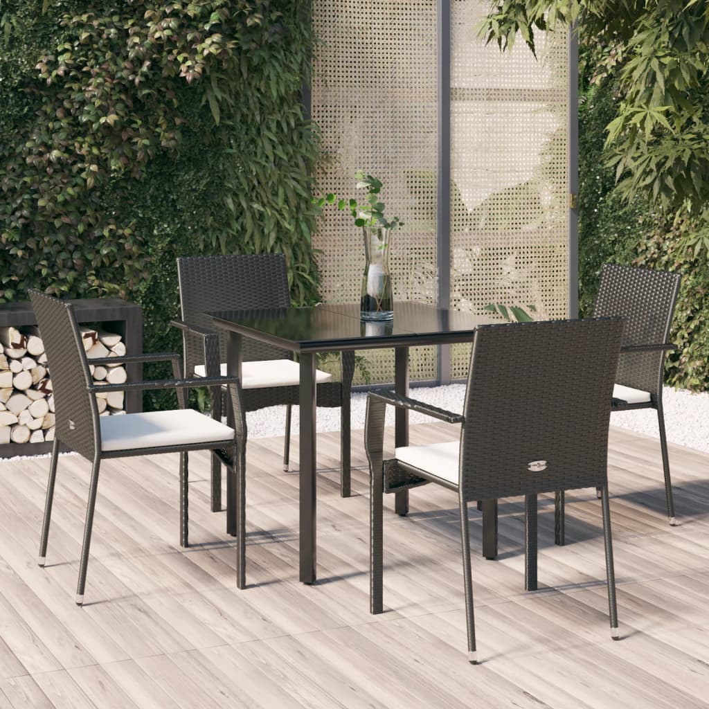 vidaXL 5-tlg. Garten-Essgruppe mit Kissen Schwarz Poly Rattan