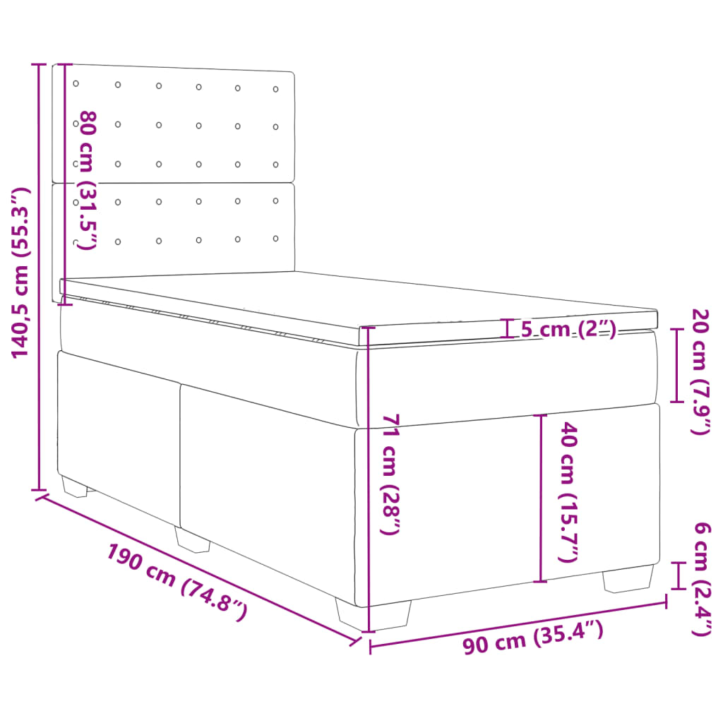 vidaXL Boxspringbett mit Matratze Dunkelgrün 90x190 cm Samt