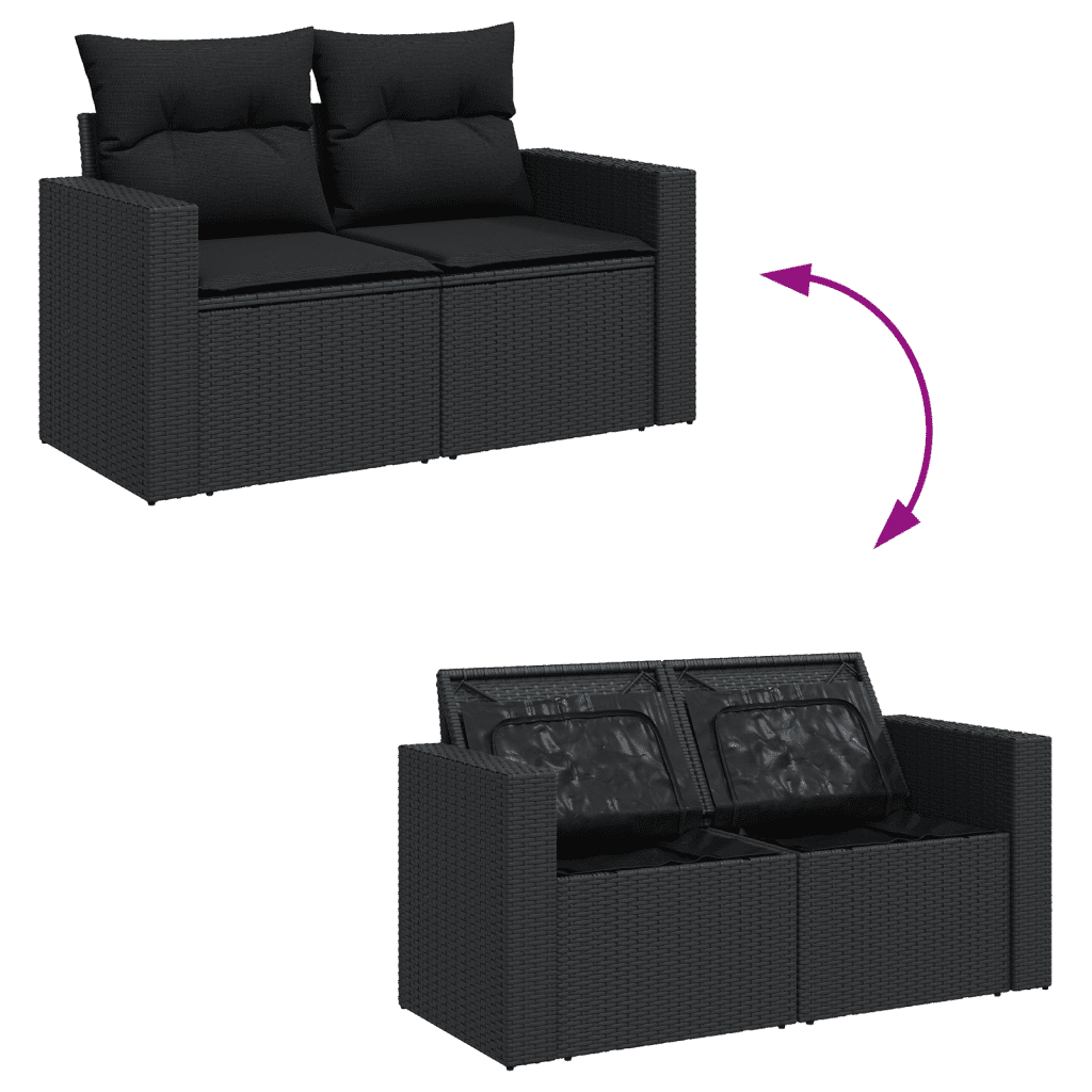 vidaXL 6-tlg. Garten-Sofagarnitur mit Kissen Schwarz Poly Rattan