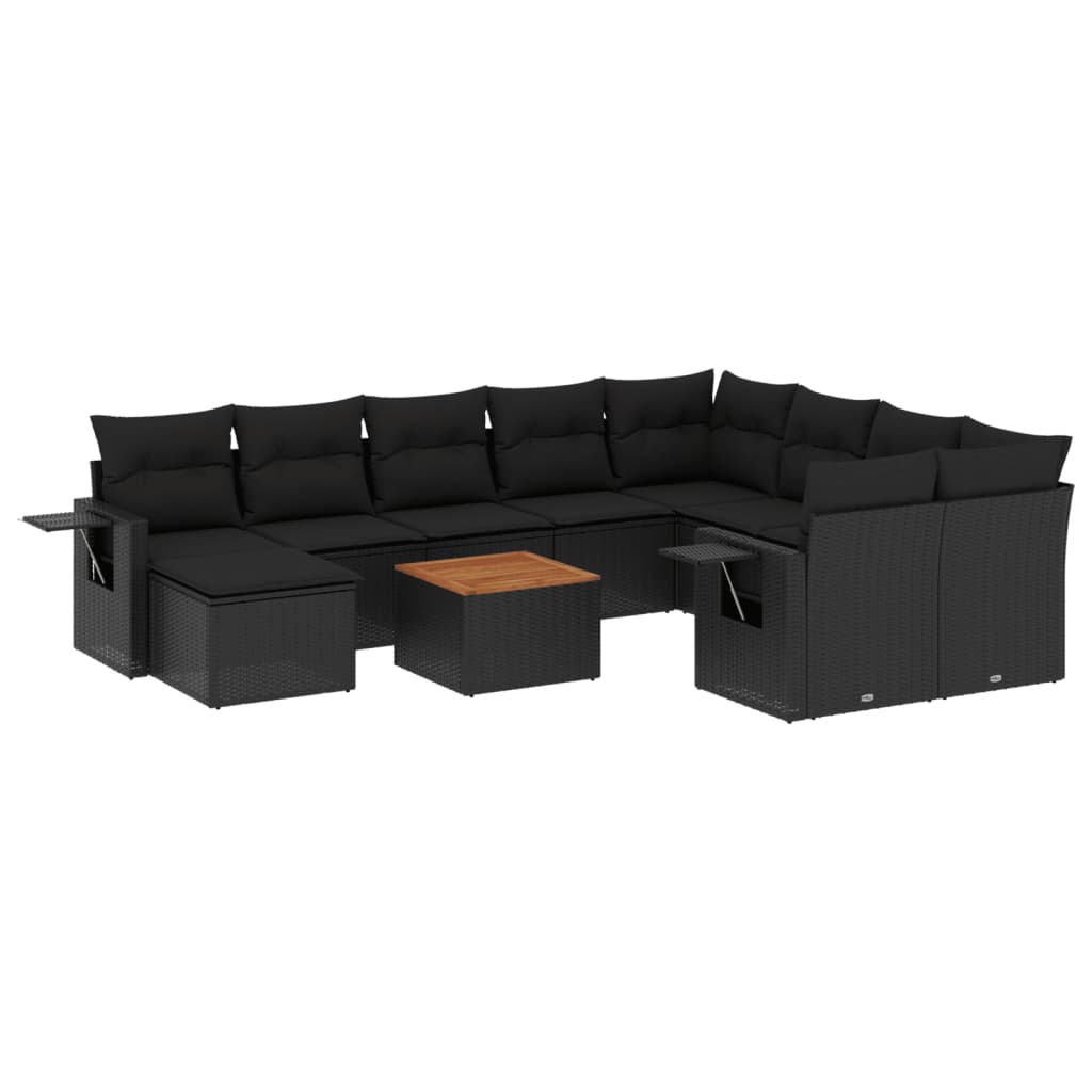 vidaXL 11-tlg. Garten-Sofagarnitur mit Kissen Schwarz Poly Rattan