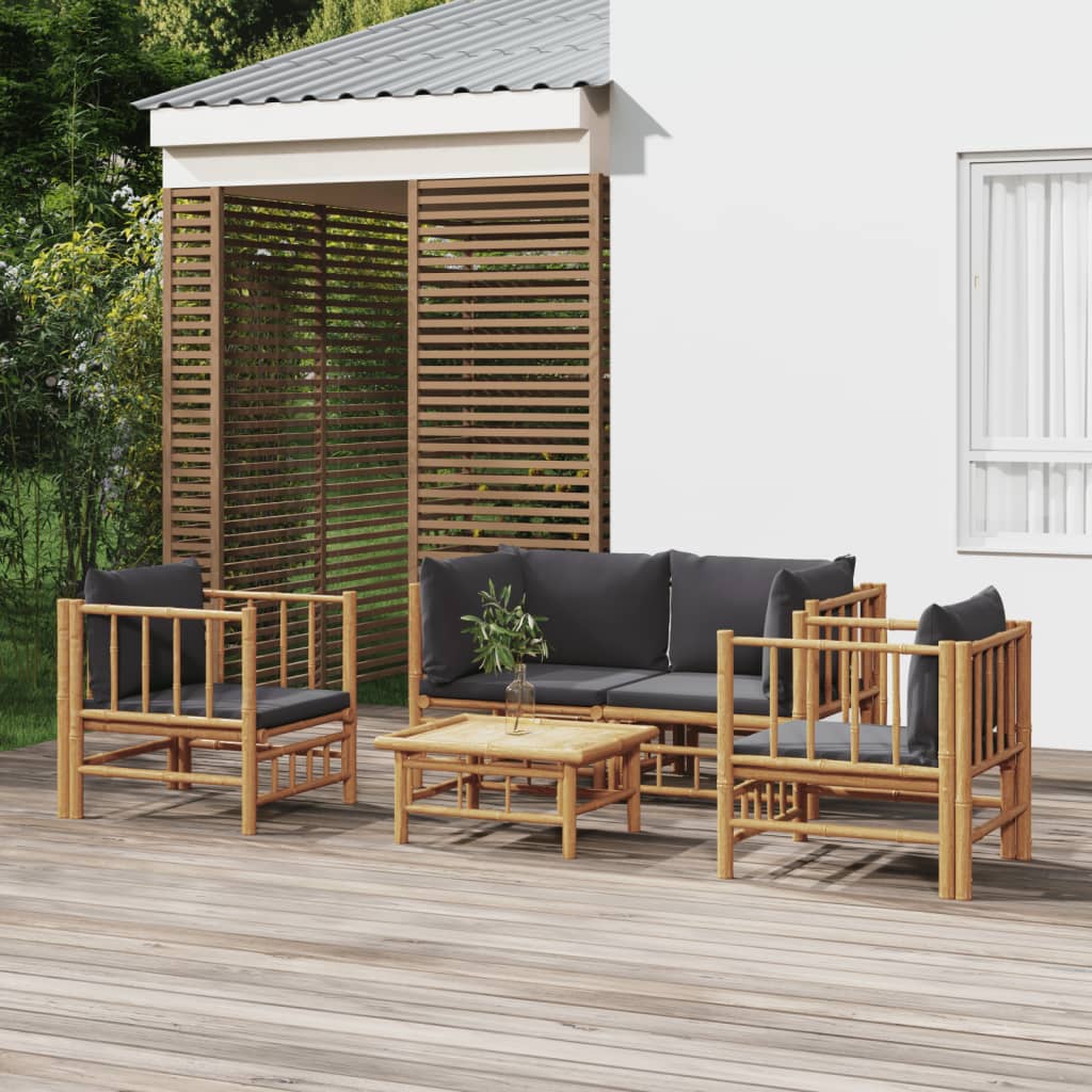 vidaXL 5-tlg. Garten-Lounge-Set mit Dunkelgrauen Kissen Bambus