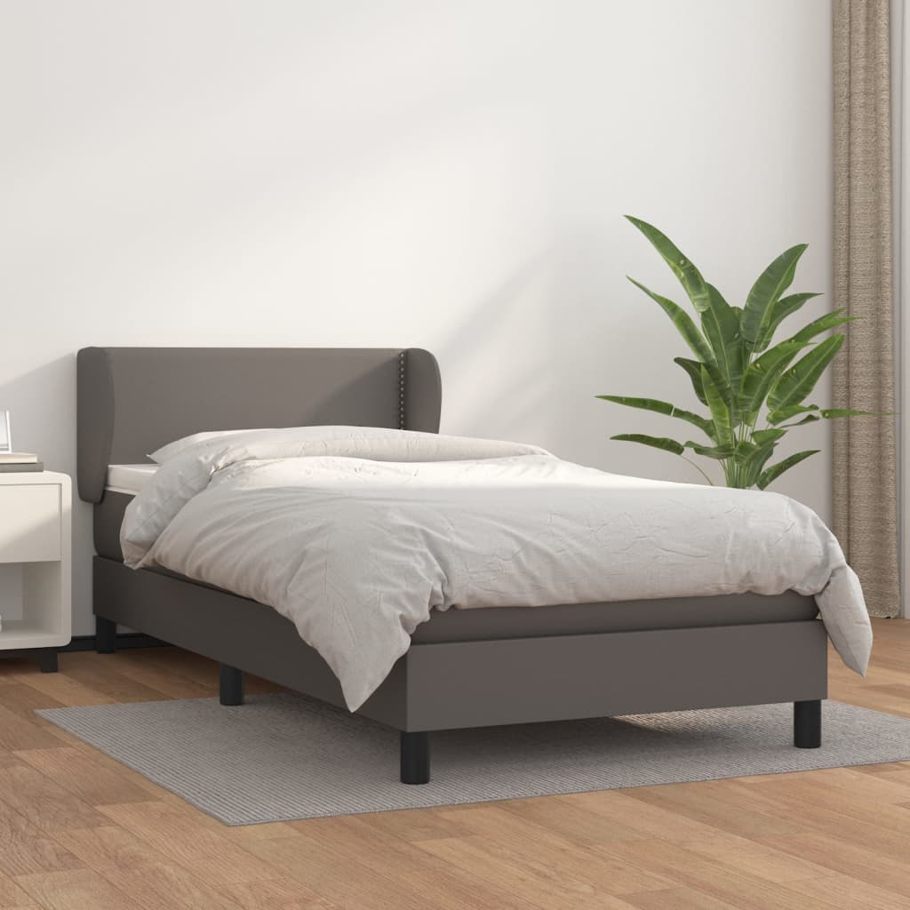 vidaXL Boxspringbett mit Matratze Grau 90x190 cm Kunstleder