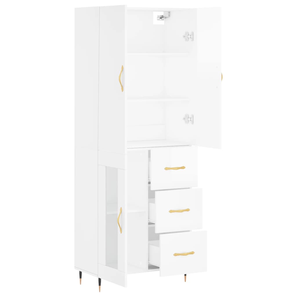 vidaXL Highboard Hochglanz-Weiß 69,5x34x180 cm Holzwerkstoff