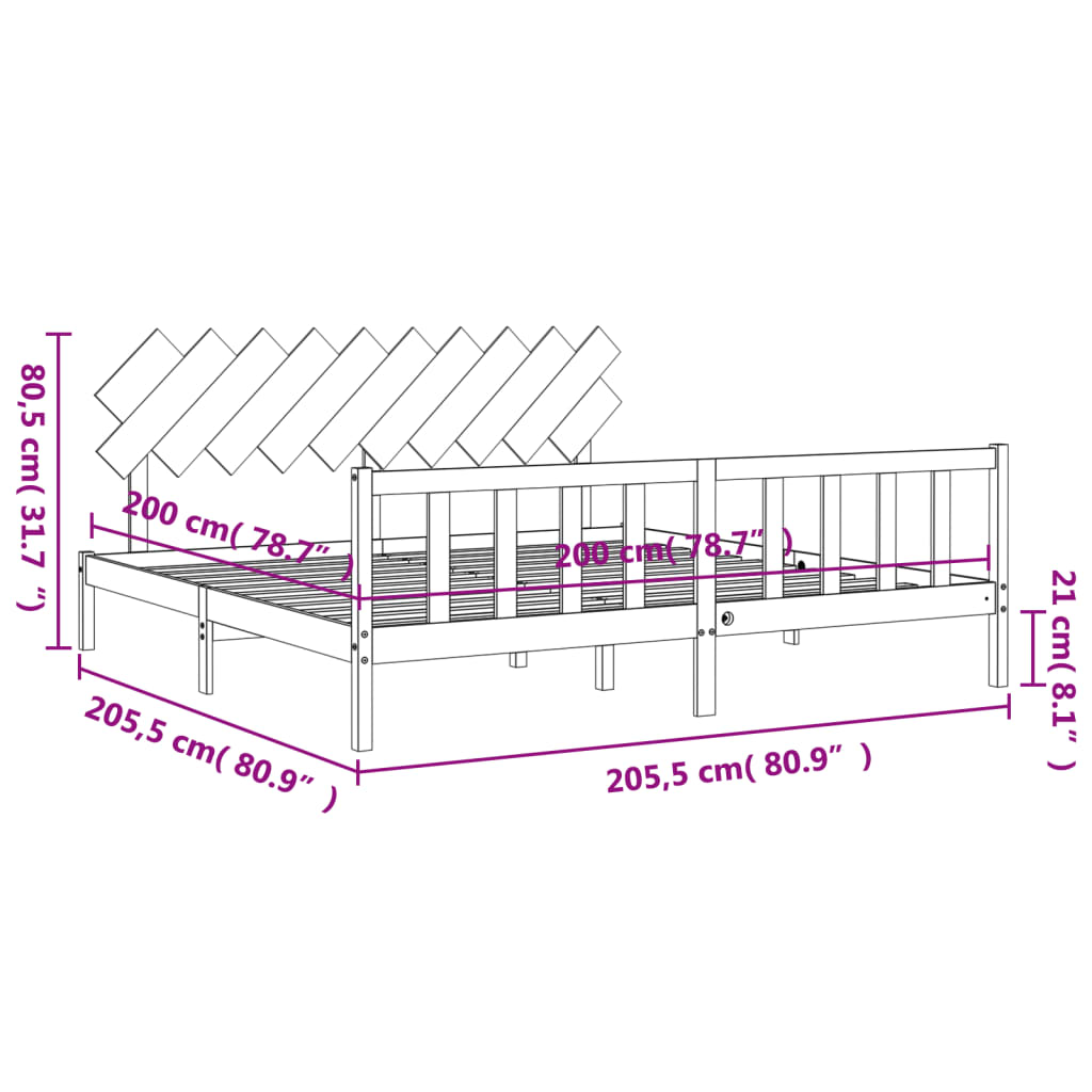 vidaXL Massivholzbett mit Kopfteil 200x200 cm