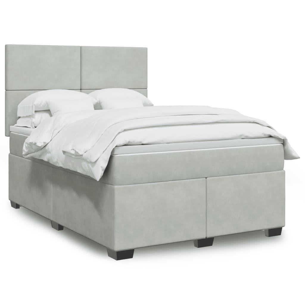 vidaXL Boxspringbett mit Matratze Hellgrau 140x190 cm Samt