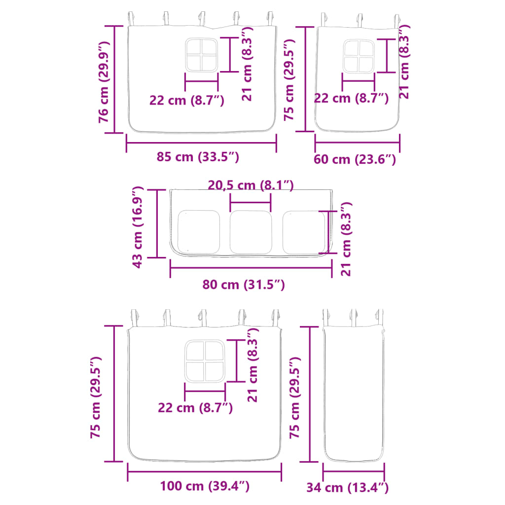 vidaXL Etagenbett mit Rutsche und Gardinen Rosa 80x200 cm