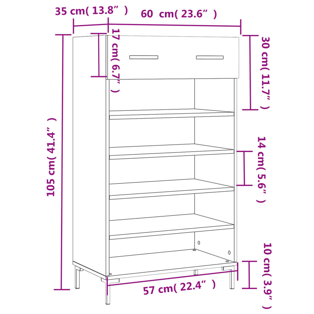 vidaXL Schuhschrank Sonoma-Eiche 60x35x105 cm Holzwerkstoff