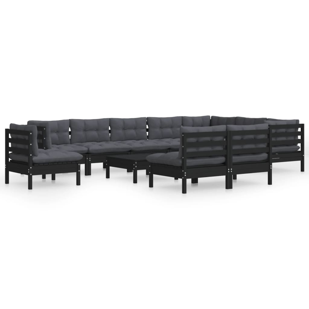 vidaXL 11-tlg. Garten-Lounge-Set mit Kissen Schwarz Massivholz Kiefer