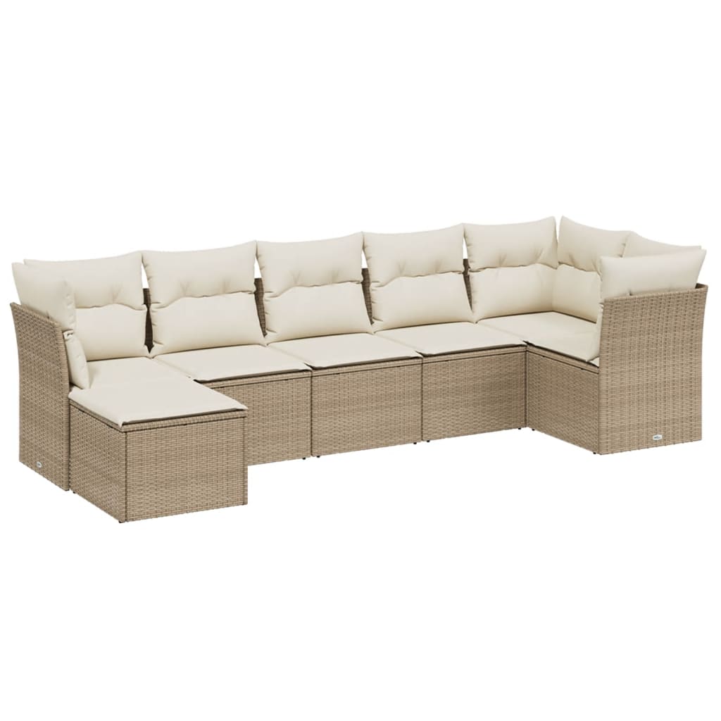 vidaXL 7-tlg. Garten-Sofagarnitur mit Kissen Beige Poly Rattan