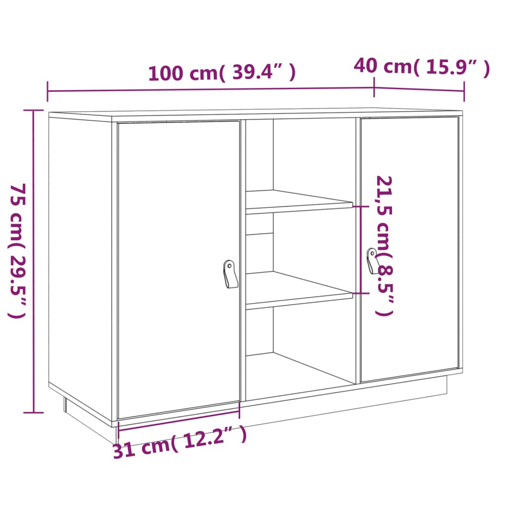 vidaXL Sideboard 100x40x75 cm Massivholz Kiefer