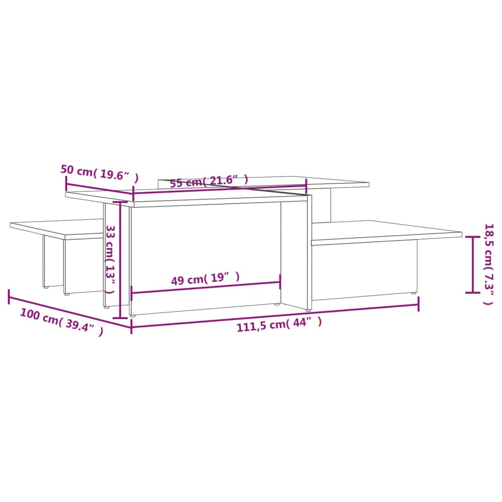 vidaXL Couchtische 2 Stk. Grau Sonoma Holzwerkstoff