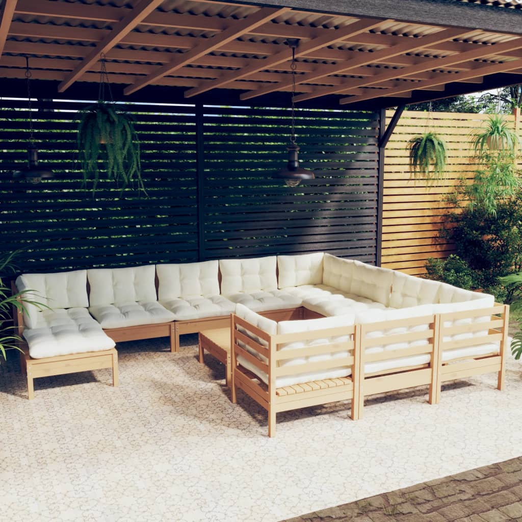 vidaXL 12-tlg. Garten-Lounge-Set mit Kissen Honigbraun Kiefernholz