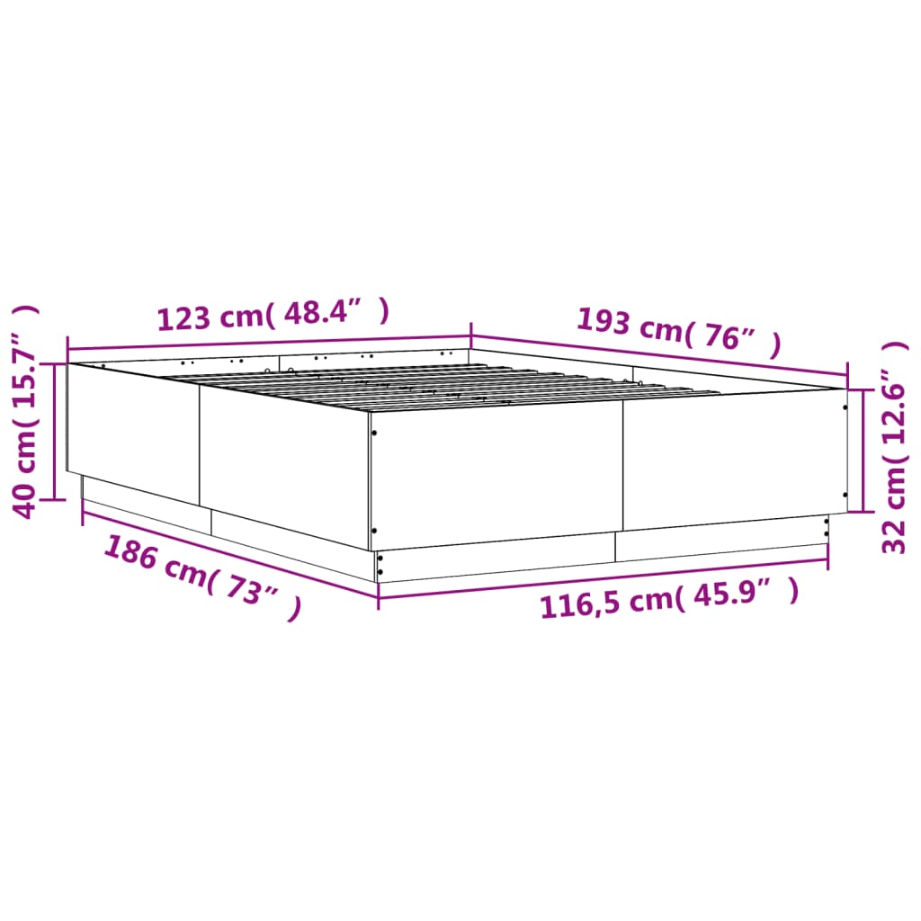 vidaXL Bettgestell mit LED Grau Sonoma 120x190 cm Holzwerkstoff