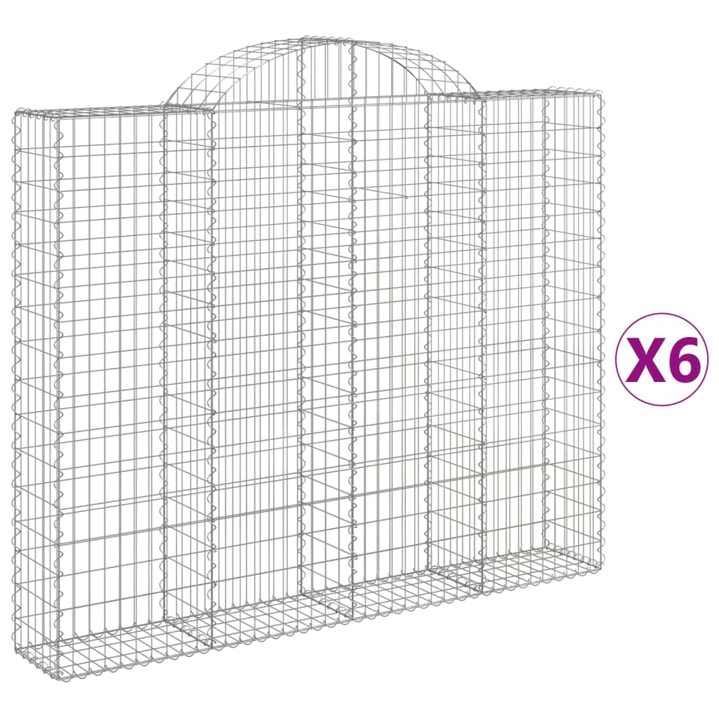 vidaXL Gabionen mit Hochbogen 6 Stk. 200x30x160/180cm Verzinktes Eisen