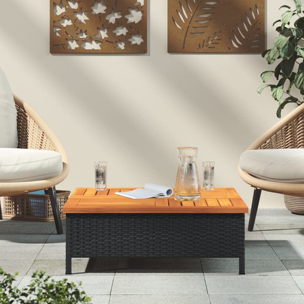 vidaXL Gartentisch Schwarz 70x70x25 cm Rattan und Akazienholz