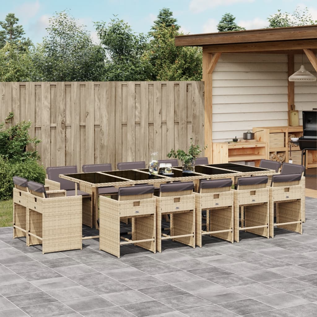 vidaXL 15-tlg. Garten-Essgruppe mit Kissen Beigemischung Poly Rattan