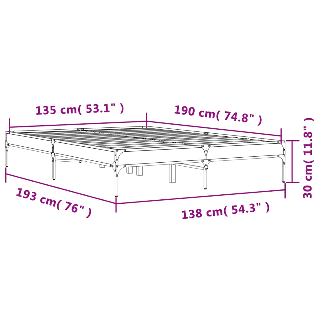 vidaXL Bettgestell Schwarz 135x190 cm Holzwerkstoff und Metall