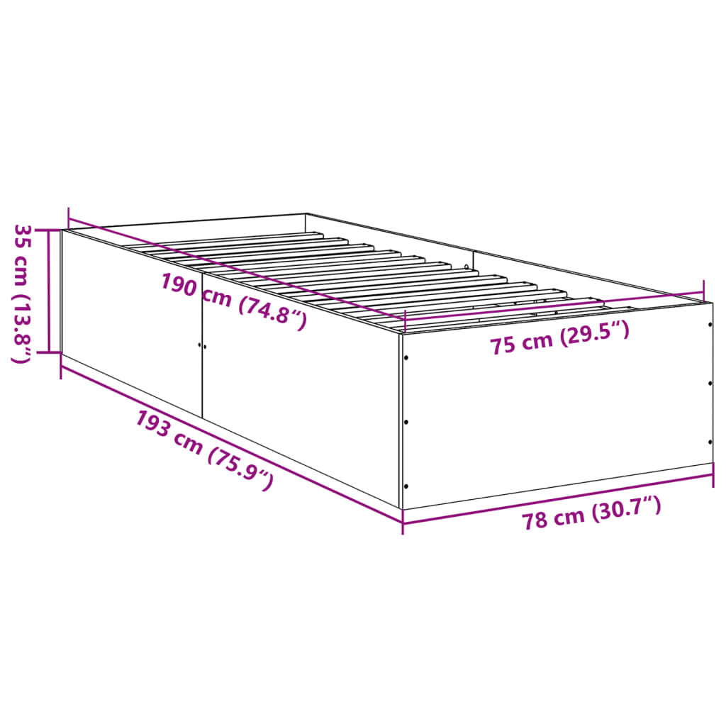 vidaXL Bettgestell ohne Matratze Räuchereiche 75x190 cm Holzwerkstoff