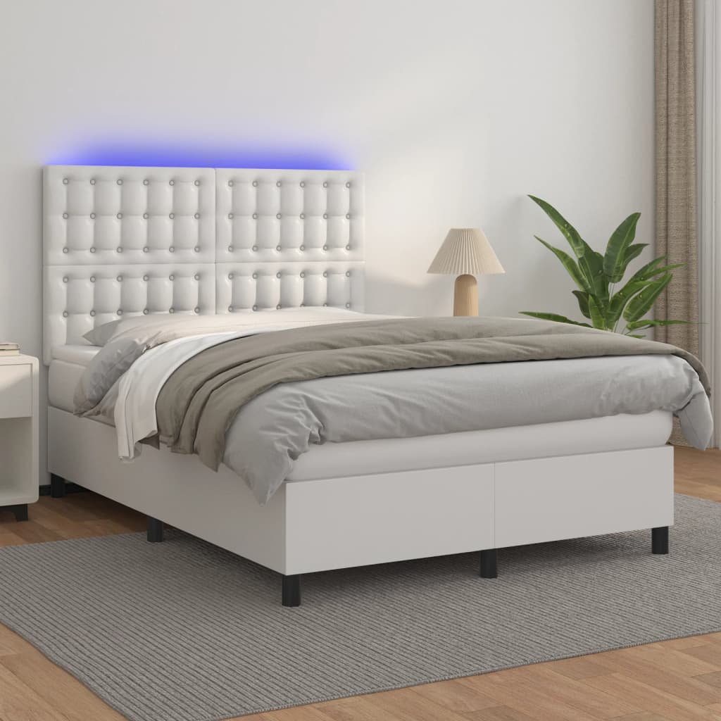 vidaXL Boxspringbett mit Matratze & LED Weiß 140x200 cm Kunstleder