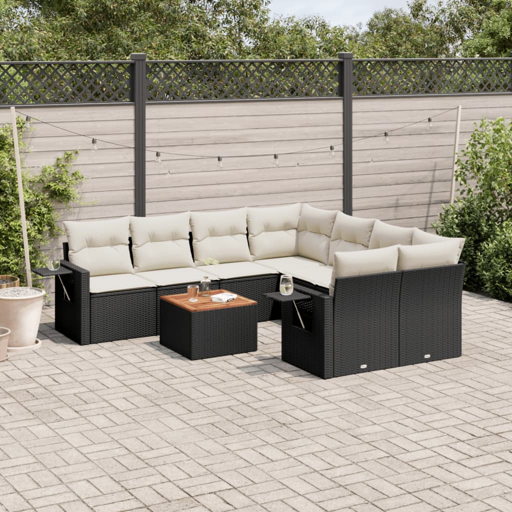 vidaXL 9-tlg. Garten-Sofagarnitur mit Kissen Schwarz Poly Rattan