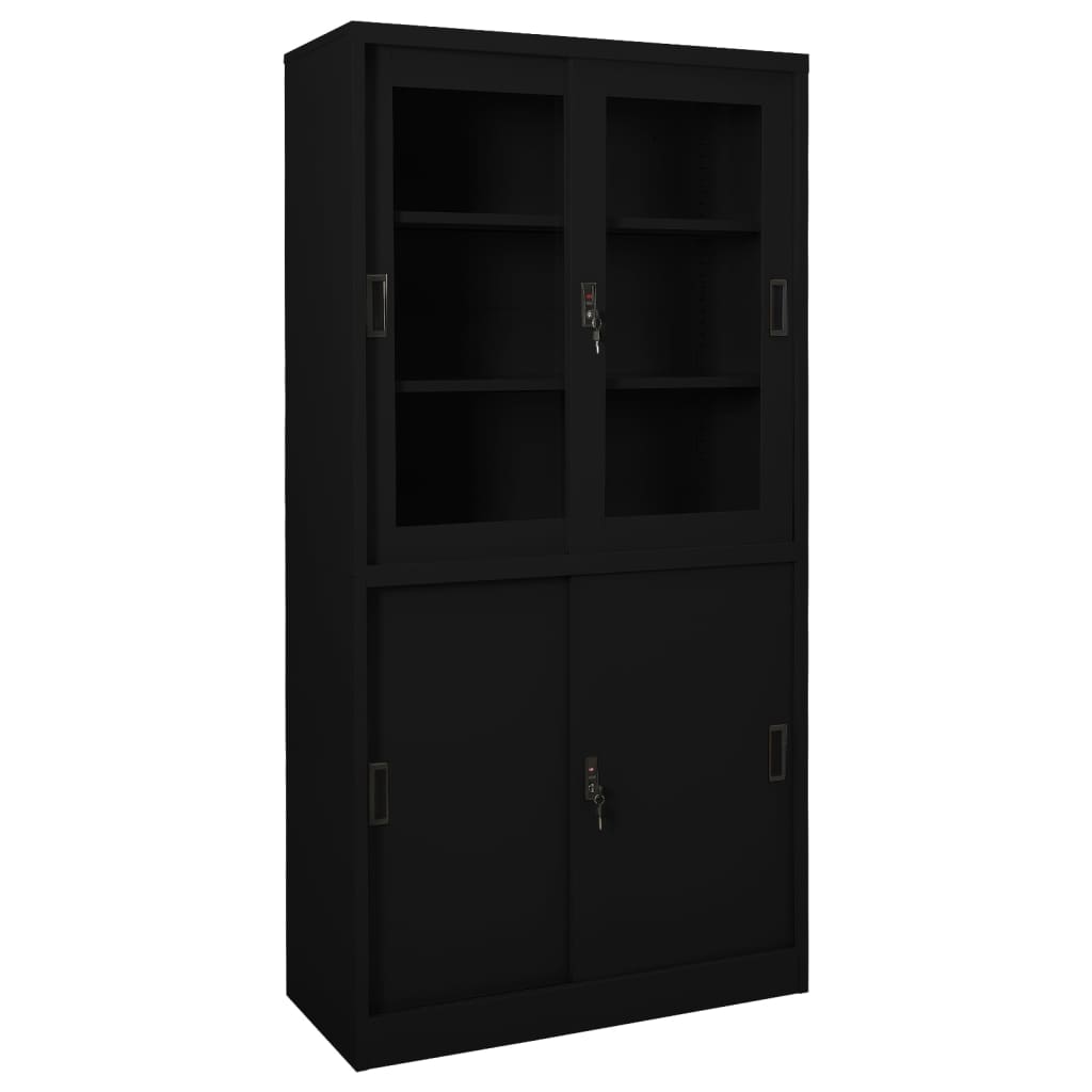 vidaXL Büroschrank mit Schiebetür Schwarz 90x40x180 cm Stahl