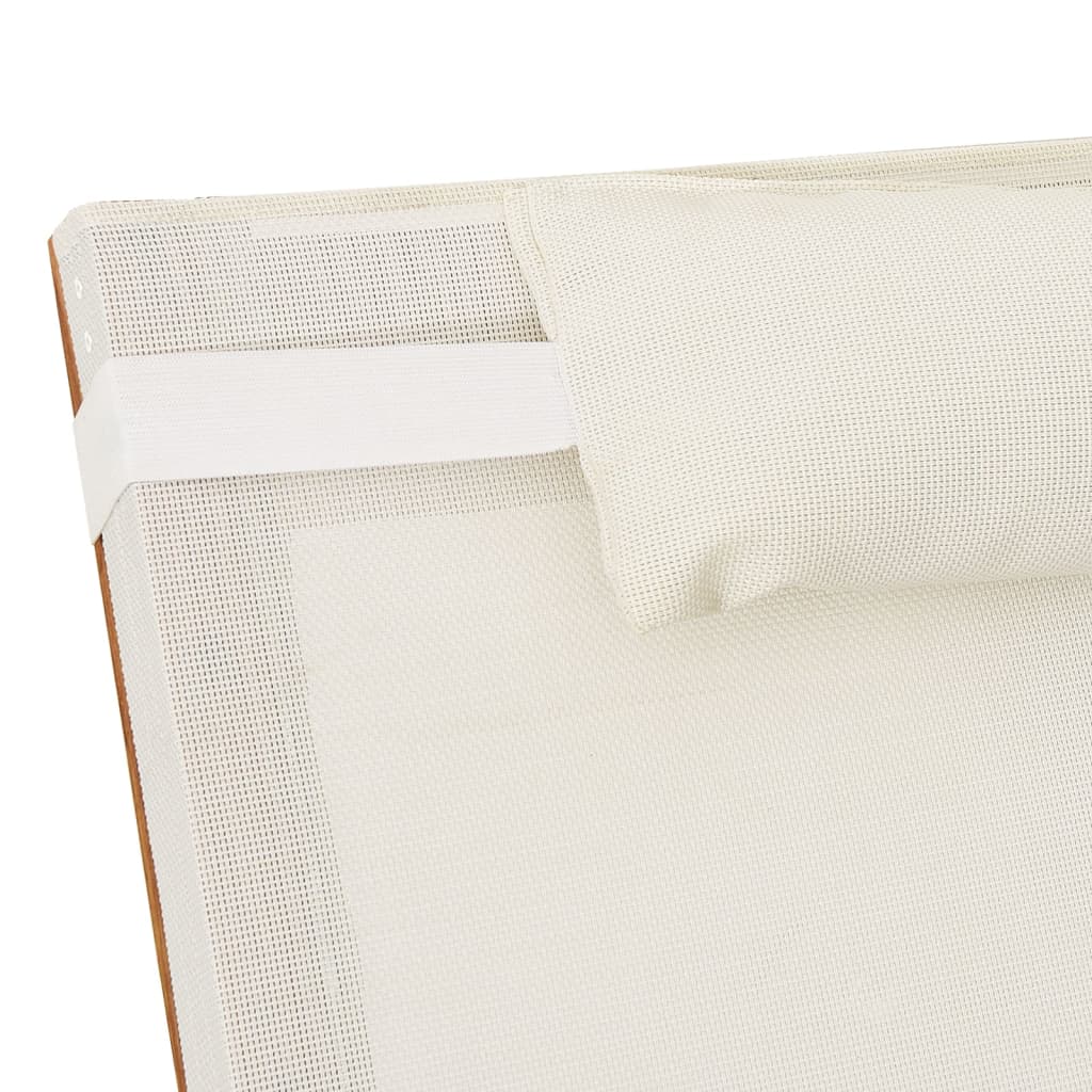vidaXL Sonnenliege mit Kissen Weiß Textilene und Massivholz Pappel