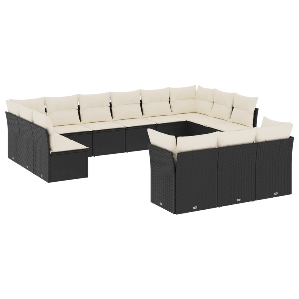 vidaXL 13-tlg. Garten-Sofagarnitur mit Kissen Schwarz Poly Rattan