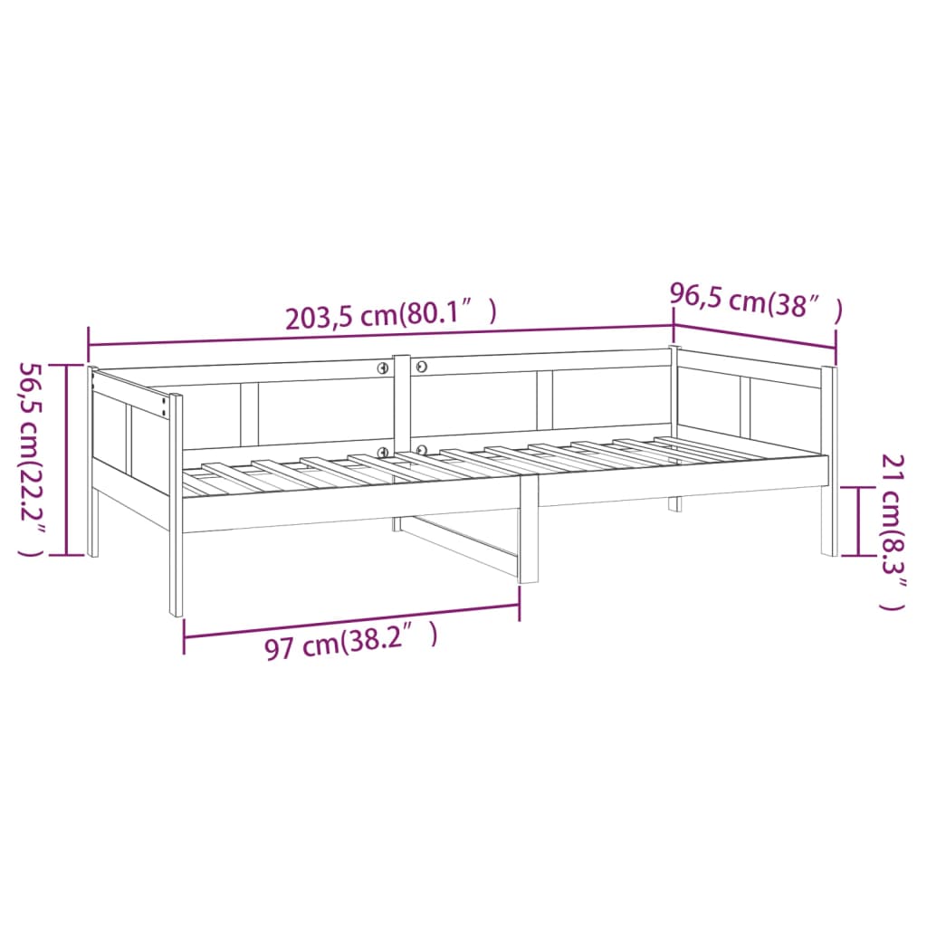 vidaXL Tagesbett Grau Massivholz Kiefer 90x200 cm