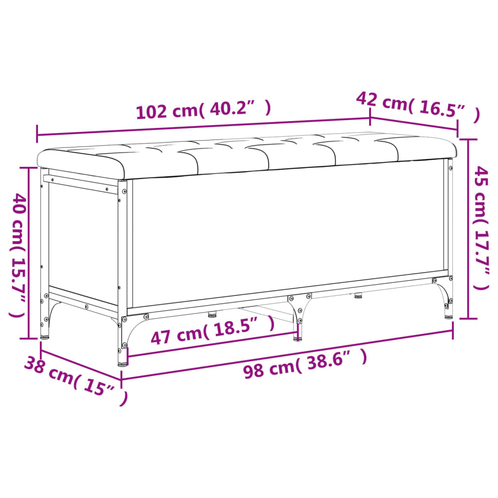 vidaXL Sitzbank mit Stauraum Grau Sonoma 102x42x45 cm Holzwerkstoff