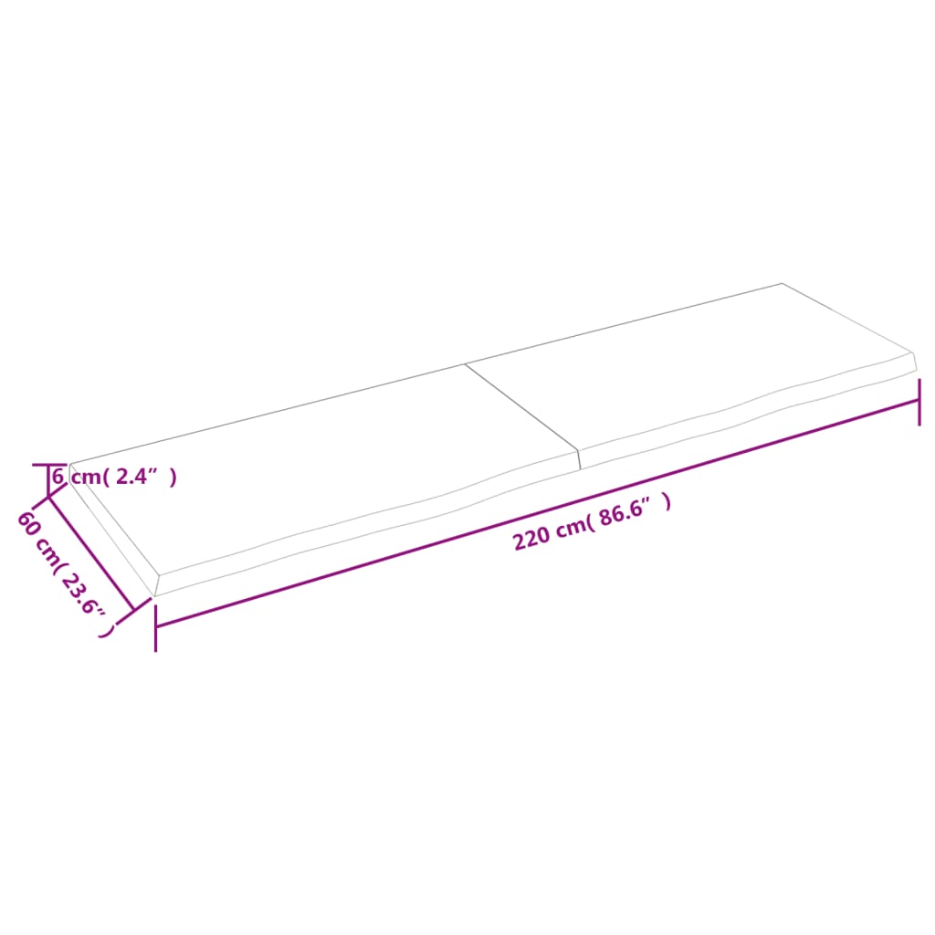 vidaXL Wandregal Hellbraun 220x60x(2-6) cm Massivholz Eiche Behandelt