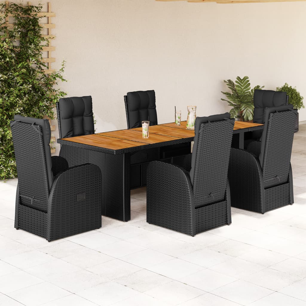 vidaXL 7-tlg. Garten-Essgruppe mit Kissen Schwarz Poly Rattan