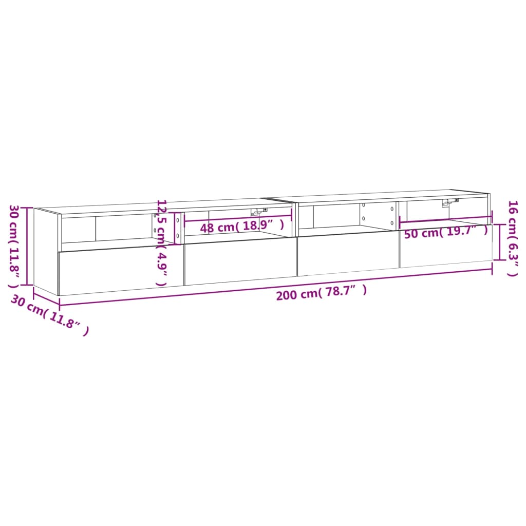 vidaXL TV-Wandschränke 2 Stk. Betongrau 100x30x30 cm Holzwerkstoff