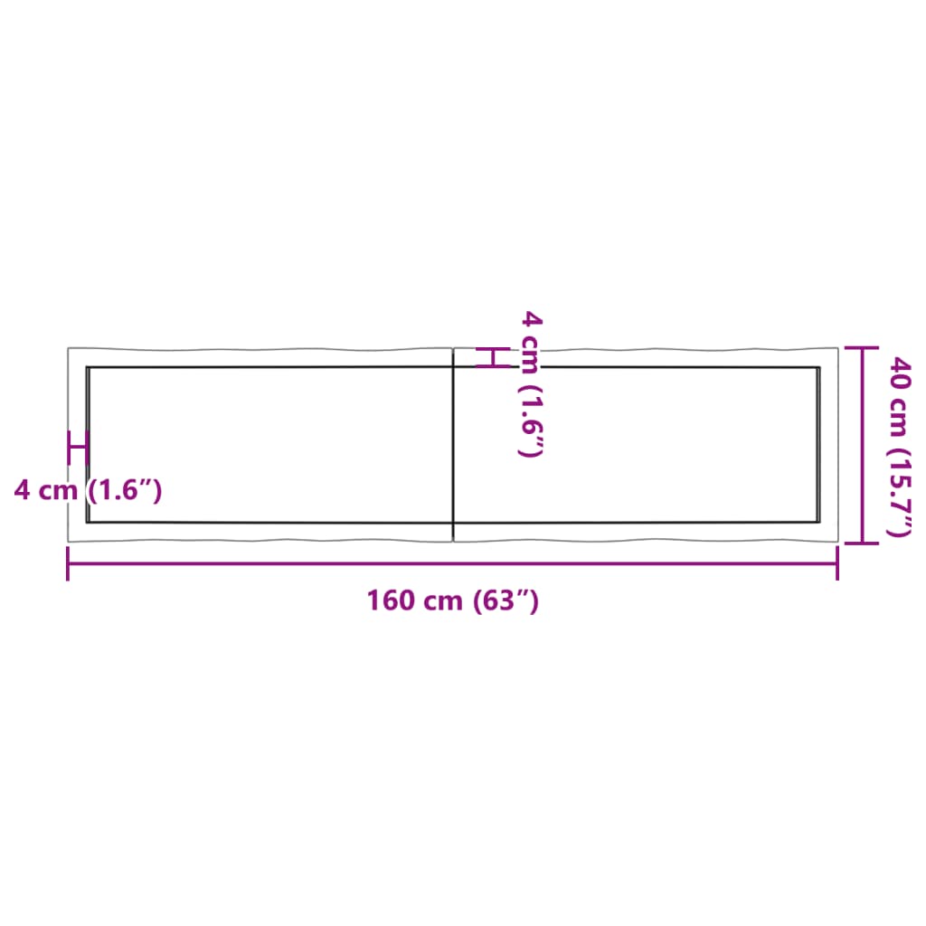 vidaXL Tischplatte 160x40x(2-4) cm Massivholz Unbehandelt Baumkante