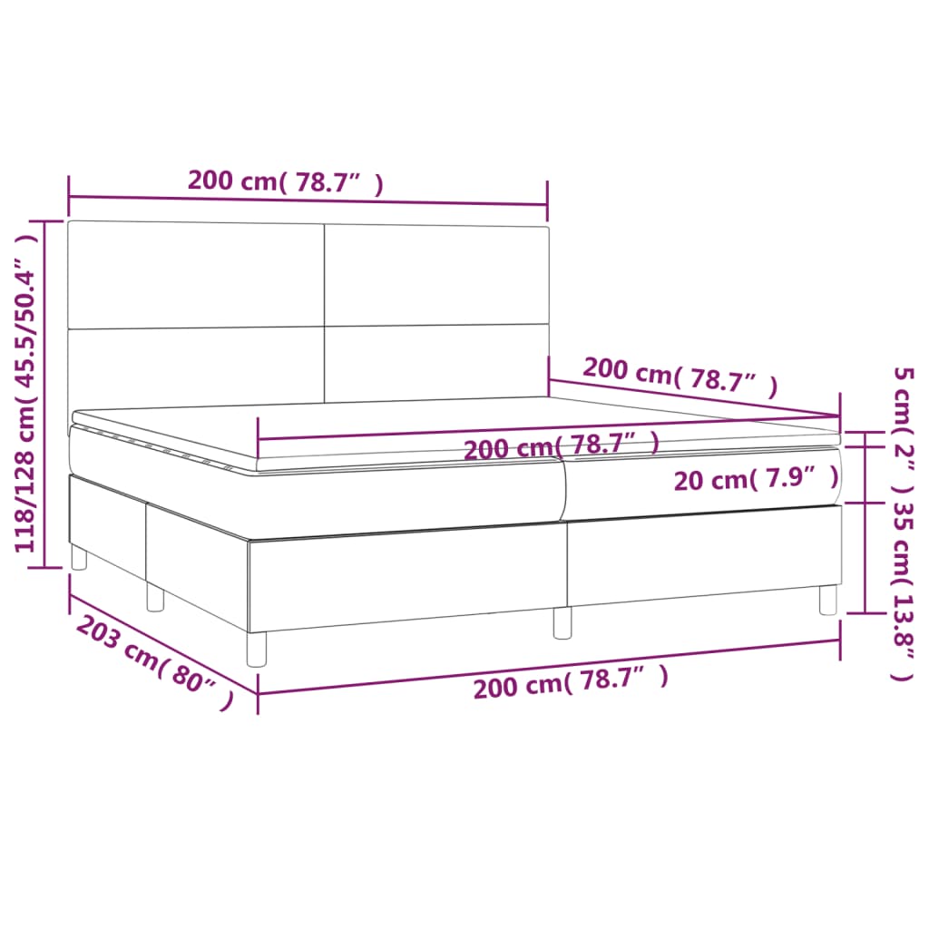 vidaXL Boxspringbett mit Matratze & LED Hellgrau 200x200 cm Stoff