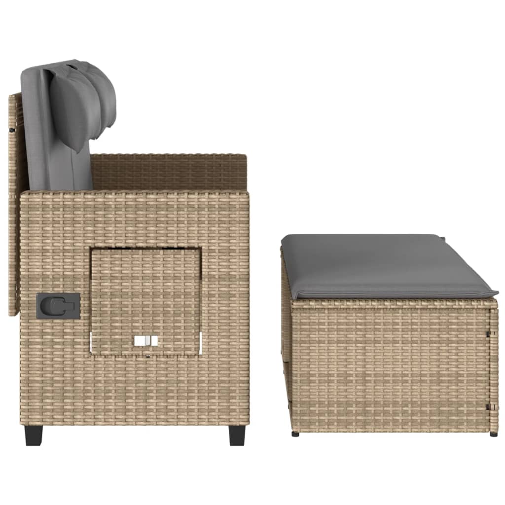 vidaXL Gartenbank Verstellbar mit Kissen Beige Poly Rattan