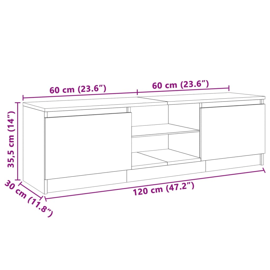 vidaXL TV-Schrank mit LED-Leuchten Schwarz 120x30x35,5 cm