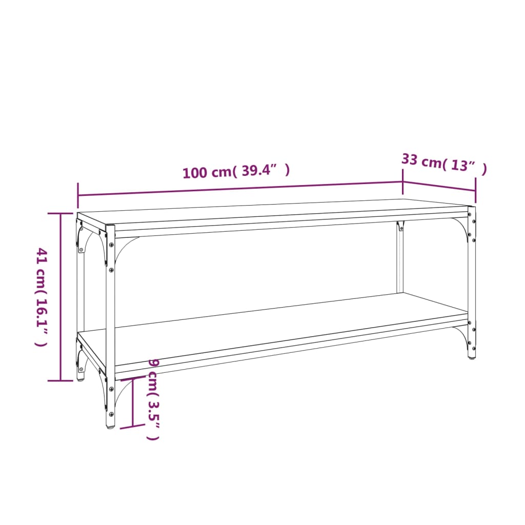 vidaXL TV-Schrank Braun Eichen-Optik 100x33x41 cm Holzwerkstoff Stahl