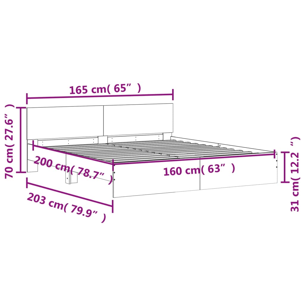 vidaXL Bettgestell mit Kopfteil Weiß 160x200 cm